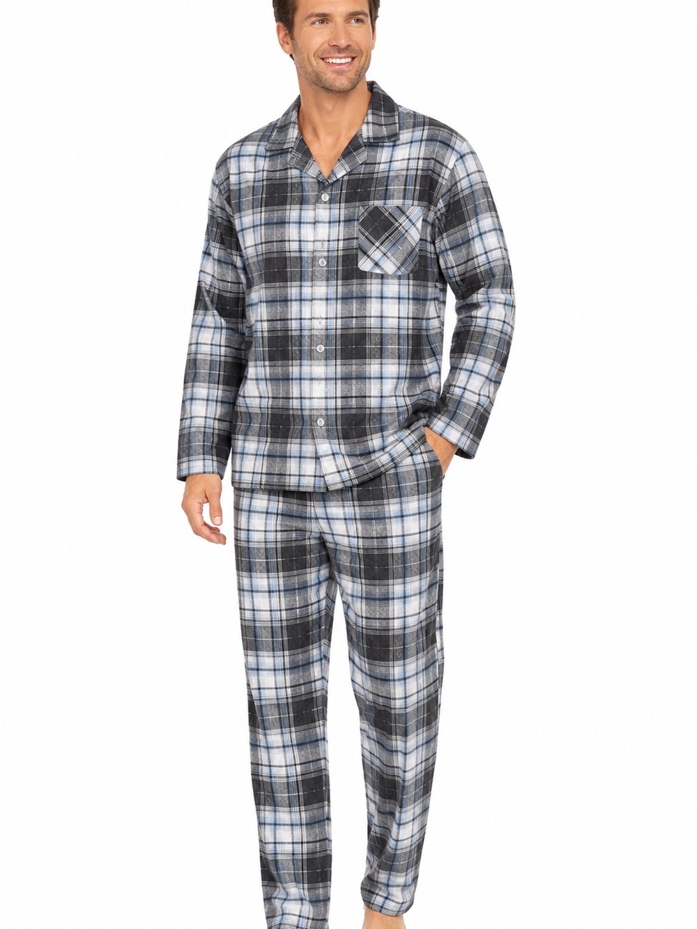 Comfort Zone Men’s Plaid Pajama Set XL gray/black Plaid